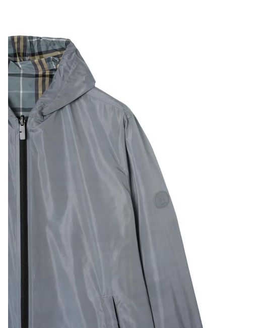 Burberry Blue Reversible Check Hooded Jacket for men