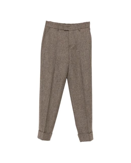 Berwich Gray Herringbone-Pattern Wool Trousers