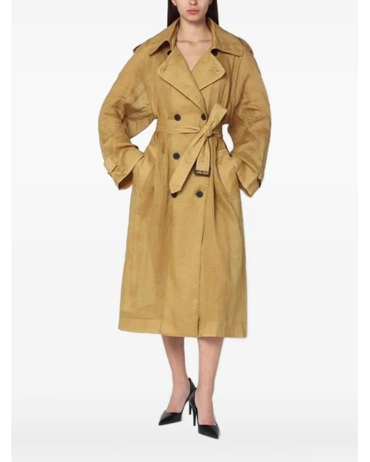 Mark Kenly Domino Tan Natural Cici Double-Breasted Trench Coat
