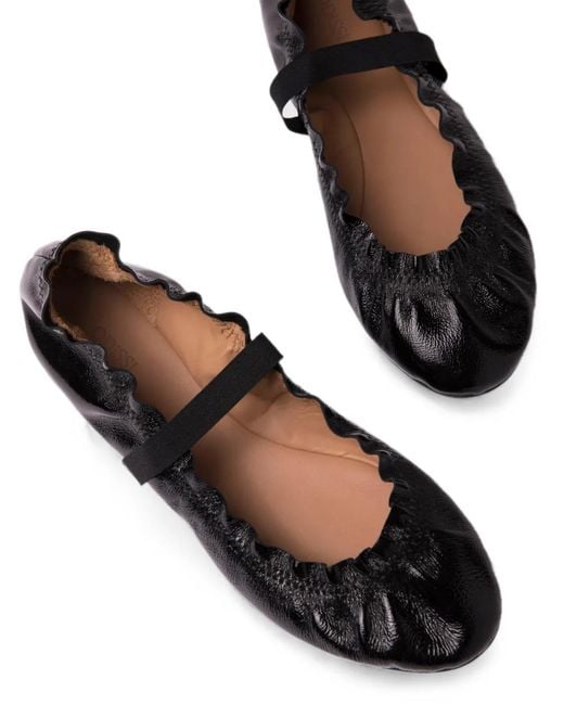 Odissi Black Flora Patent Leather Ballet Flats