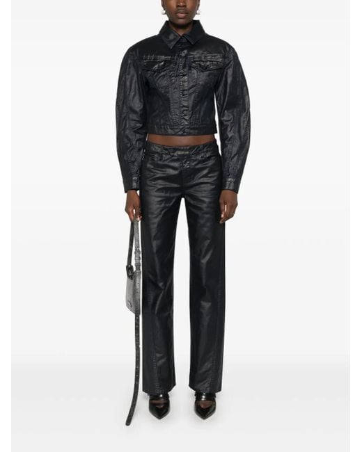 Mugler Black Cropped Midnight Wax-Effect Jacket