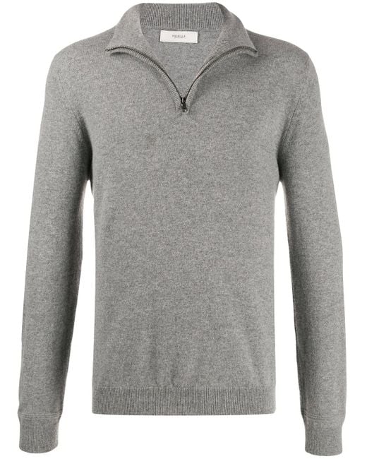 Pringle of Scotland Gray Zipped Neck Fine Knit Jumper for men