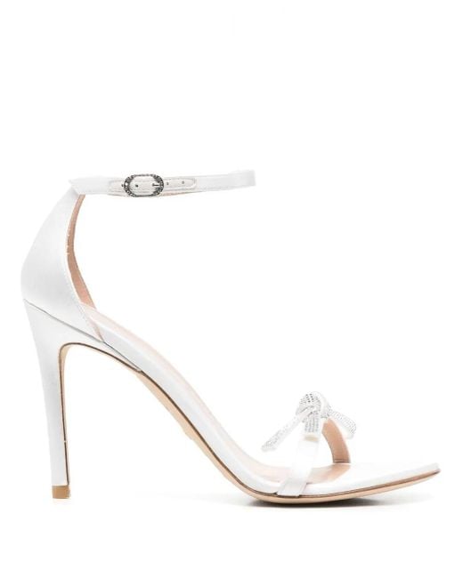 Stuart Weitzman White Nudist Crystal-Bow Sandals