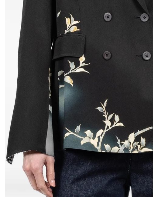 Ibrigu Black Floral-Print Double-Breasted Jacket