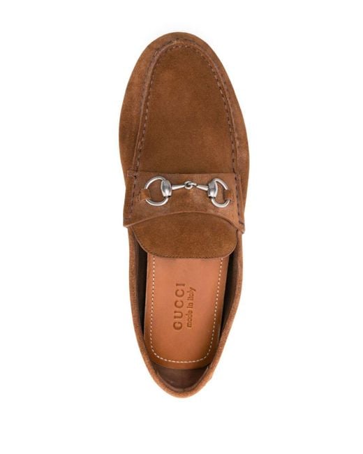 Gucci Brown Horsebit-detail Suede Loafers for men