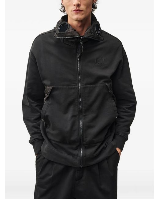 C P Company Black Hoodie Zippé À Détail De Lunettes for men