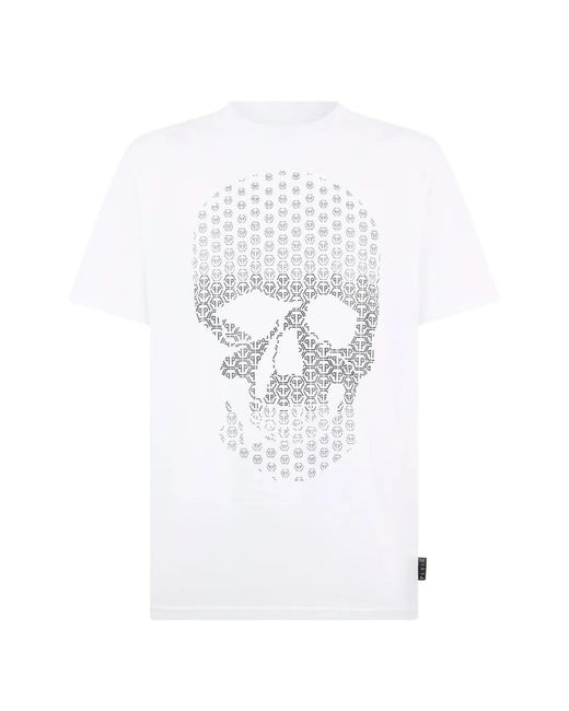 Philipp Plein White Round-Neck Skull-Detail T-Shirt for men