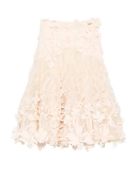 Gonna Midi Con Applicazione A Fiori di Zimmermann in Natural