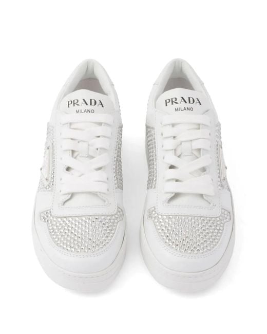 Prada White Crystal Leather Sneakers