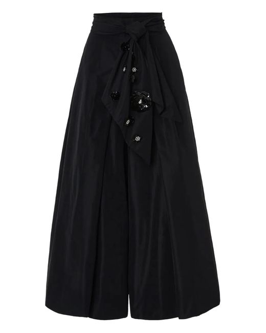 Psophia Black Floral-Appliqué Wide-Leg Culottes