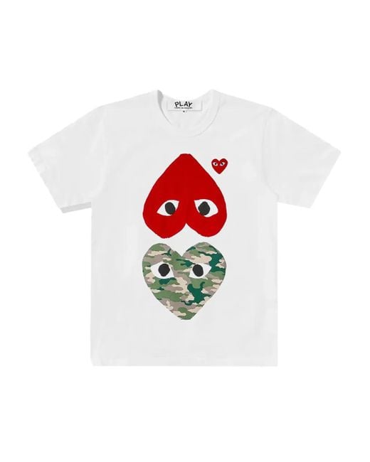 メンズ COMME DES GARÇONS PLAY Camouflage Upside Down Double Heart Tシャツ White