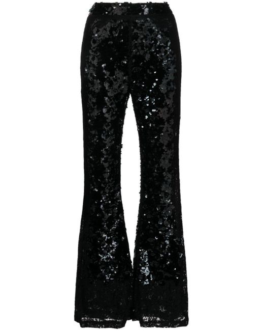 Cynthia Rowley Black High-waisted Sequinned Flared Trousers