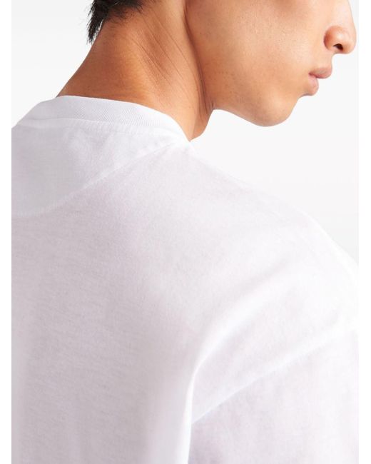 Prada White Re-nylon Triangle-logo T-shirt for men