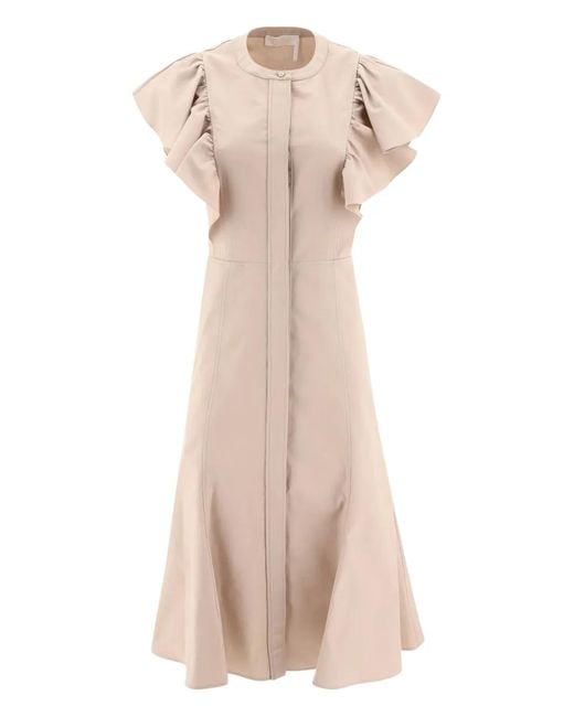 Chloé Natural Ruffle-Detail Button-Front Dress