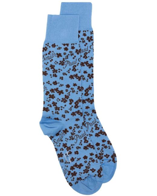 Paul Smith Blue Floral-intarsia Ankle Socks for men