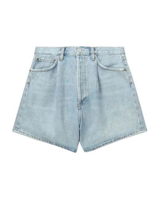 Agolde Blue Pleated Denim Shorts