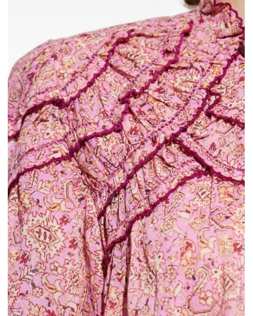 Isabel Marant Pink Gerüschtes Carmen Oberteil mit Paisley-Print