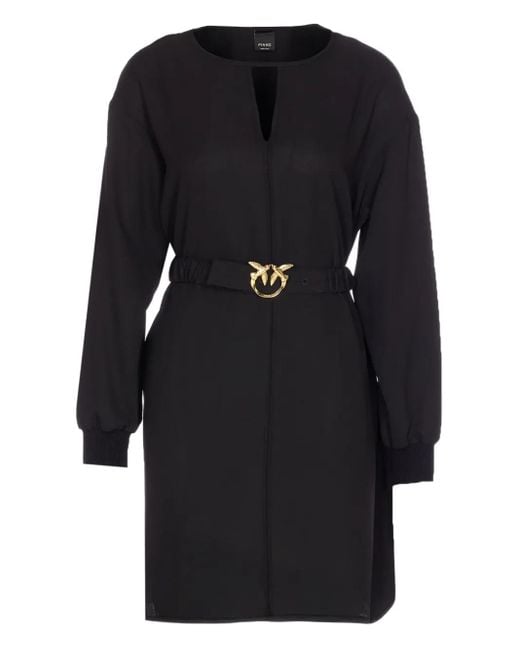 Pinko Black V-Neck Bird-Embellished Dress