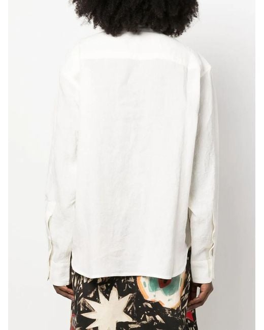 Sofie D'Hoore White Collarless Linen Shirt