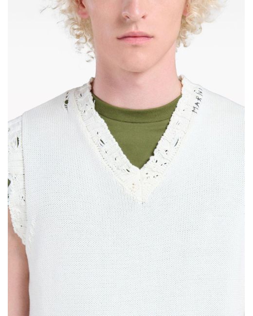 Marni White Distressed Sweater Vest for men