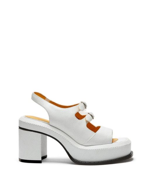 LILI CURIA White Edie Buckle Platform Sandals