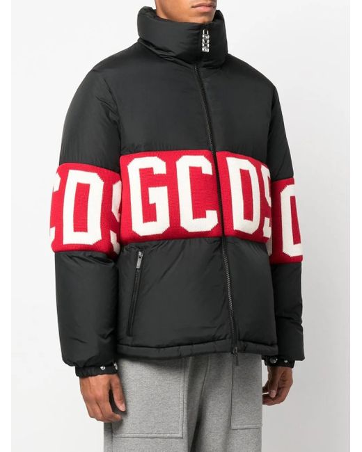 Gcds Black Down Jacket With Logo for men