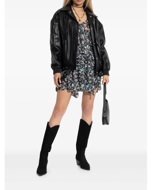 IRO Black Ruffled Abstract-Print Top
