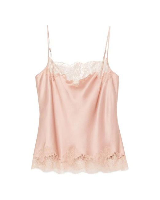 Carine Gilson Pink Lace-Trim Camisole