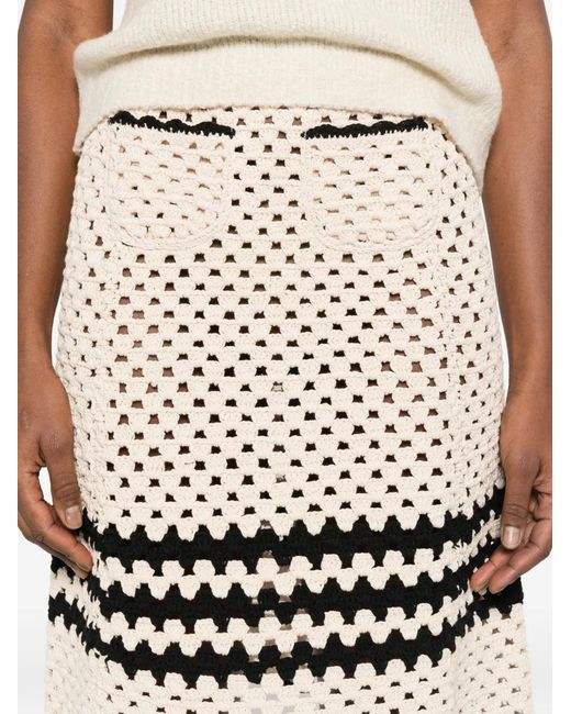 N°21 Natural Crochet Striped Midi Skirt