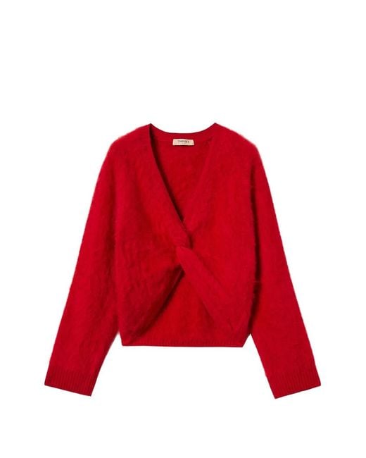 Twinset Red Knot-Detail Brushed Sweater