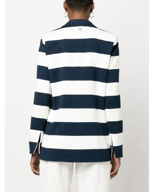 Twinset Blue Stripe-Print Double-Breasted Blazer