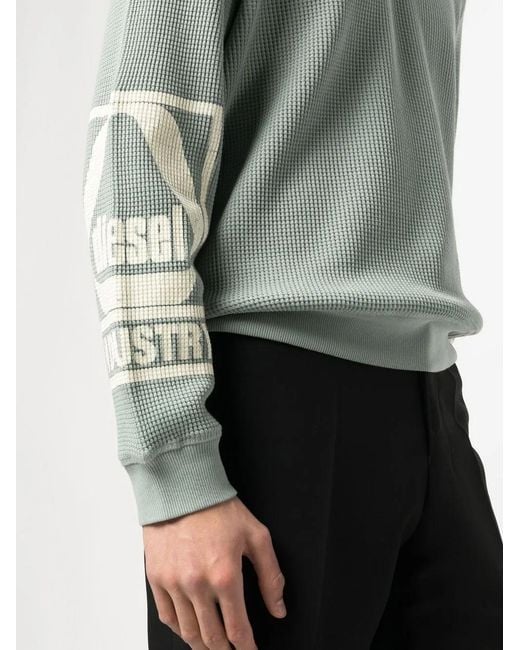 DIESEL Green Logo Print Chunky-Knit Jumper for men