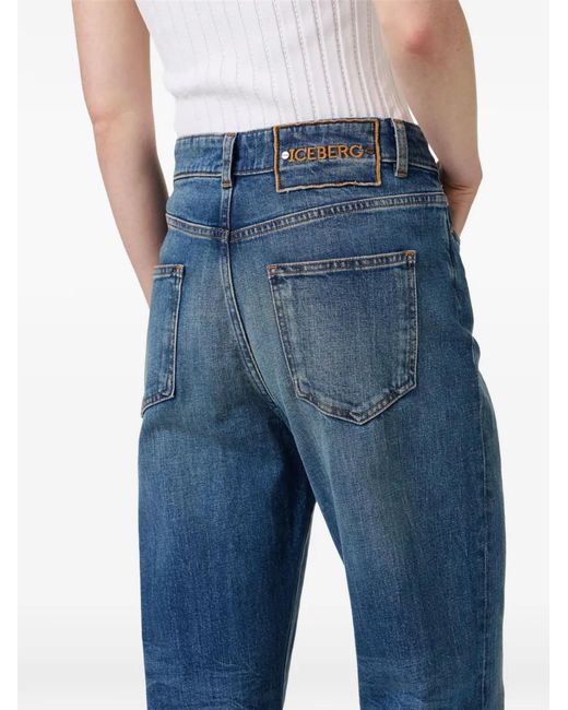 Iceberg Blue Logo-Patch Flared Jeans