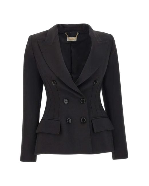 Elisabetta Franchi Black Double-Breasted Darted Jacket