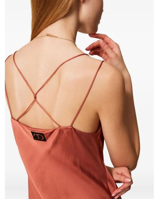 Robe-Nuisette Mi-Longue À Empiècements En Dentelle Twinset en coloris Red