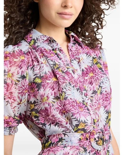 Cinq À Sept Pink Dahlia Print Ruffled Dress