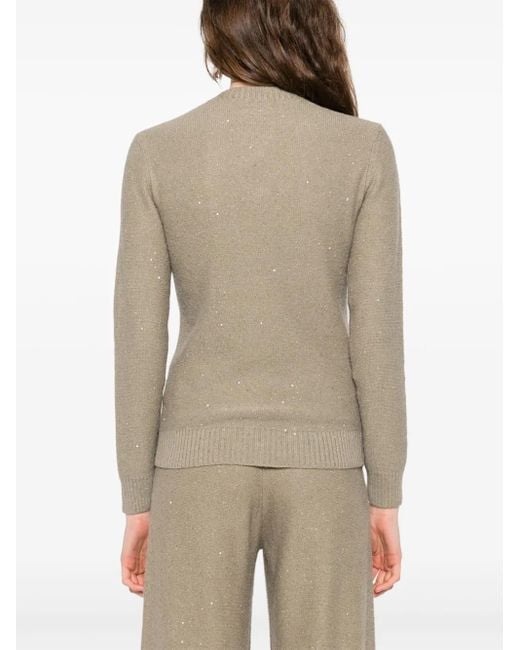 Fabiana Filippi Natural Sequin-Embellished V-Neck Sweater