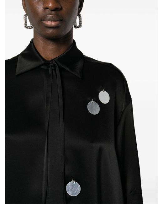 David Koma Black Mirror-embellished Satin Shirt