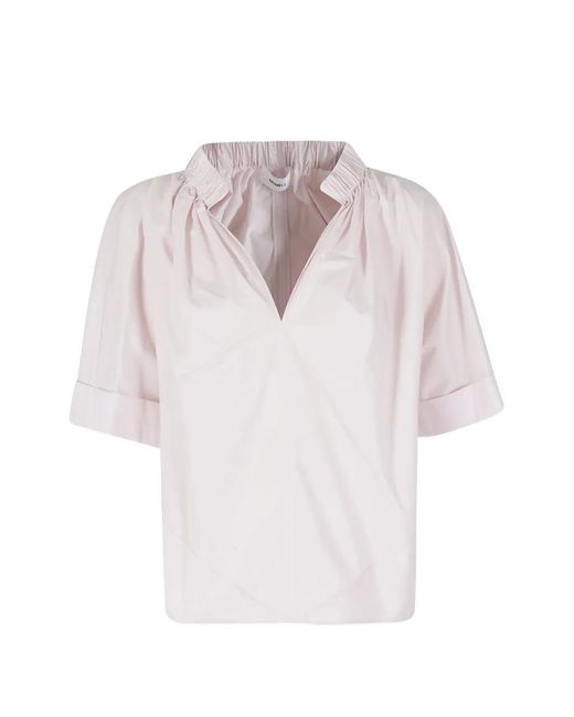 MEIMEIJ White Elasticated-Neck Cuffed-Sleeve Blouse