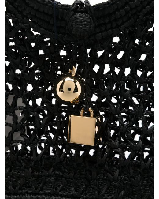 Jacquemus Black Circular-Handle Raffia Tote Bag