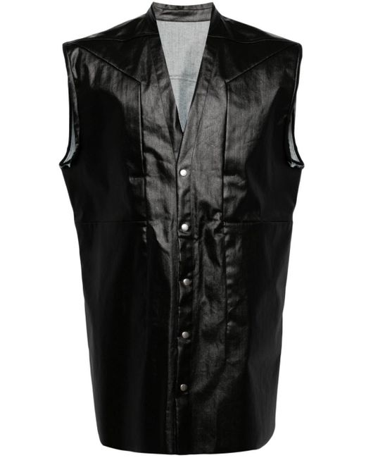 Rick Owens Black Faux-leather Sleeveless Shirt for men