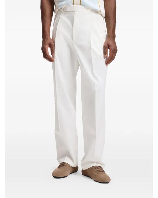 Boss White Pleated Relaxed-Fit Tailored Trousers for men