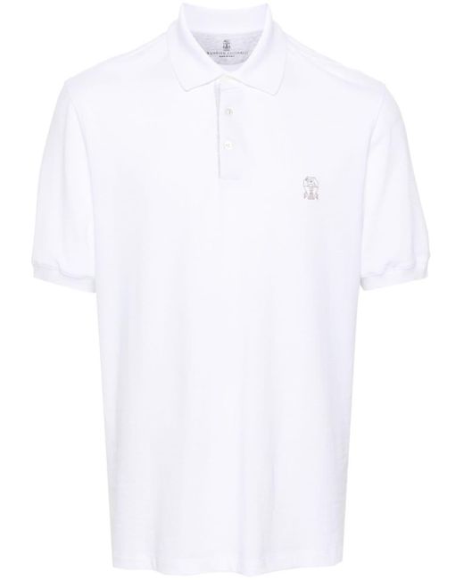 Brunello Cucinelli Poloshirt aus Pikee mit Logo-Stickerei in White für Herren