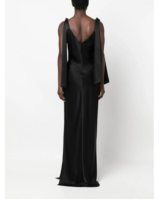 V:PM ATELIER Black Satin-Finish V-Neck Gown