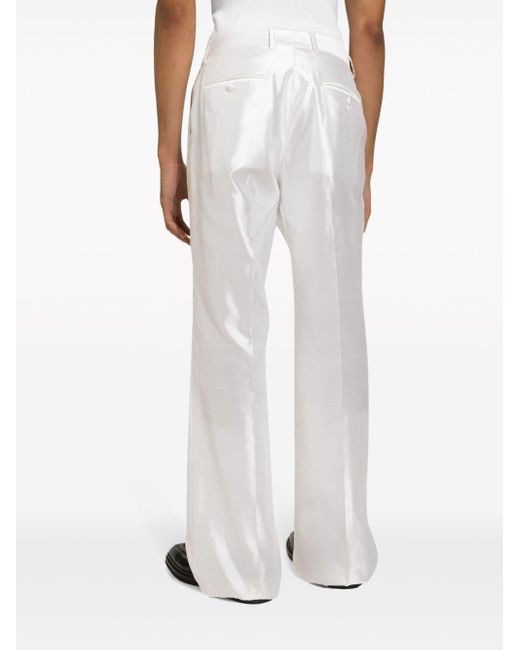 Dolce & Gabbana White Straight-leg Silk Tailored Trousers for men