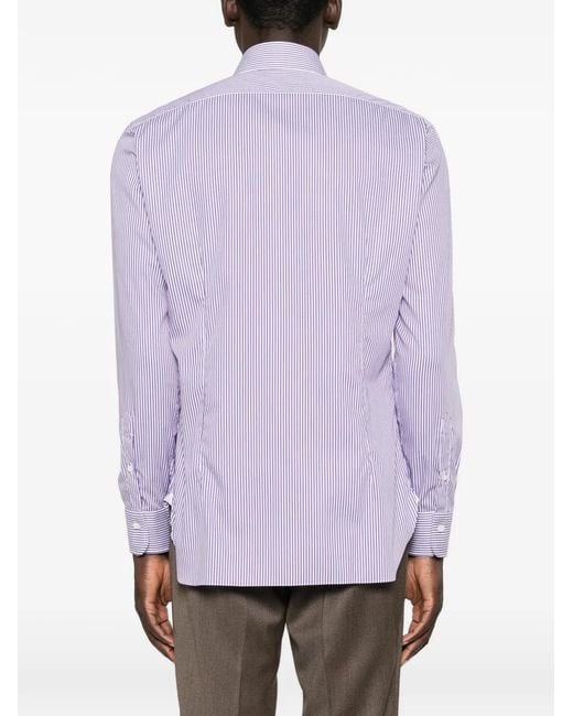 Barba Napoli Purple Striped-Print Spread-Collar Shirt for men