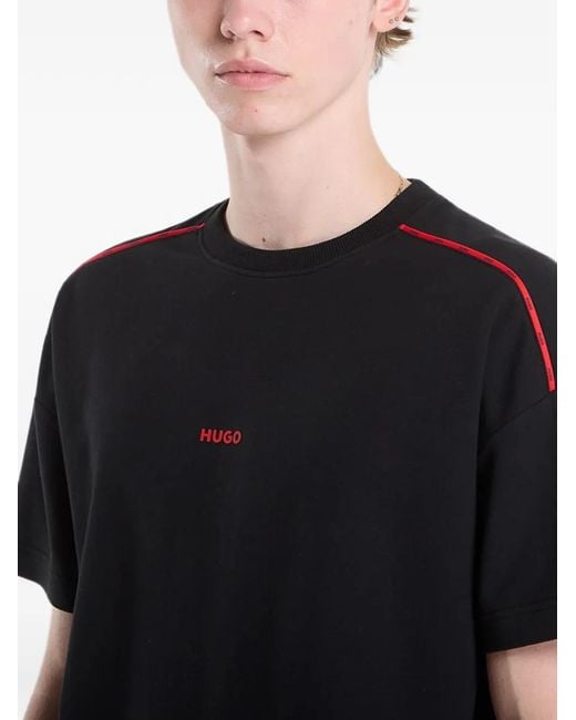 HUGO Black Noah Logo-Print Tape-Detail T-Shirt for men