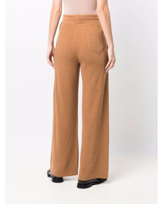 Nanushka Brown Ribbed-Knit Wide-Leg Trousers