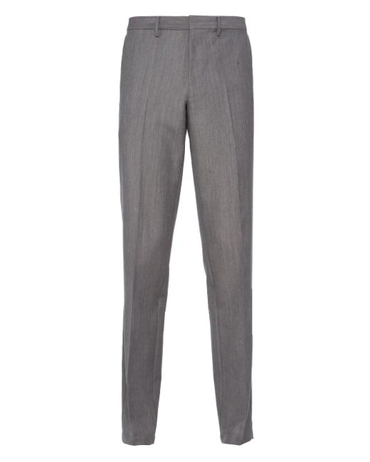 Prada Gray Triangle-Logo Mohair-Wool Trousers for men