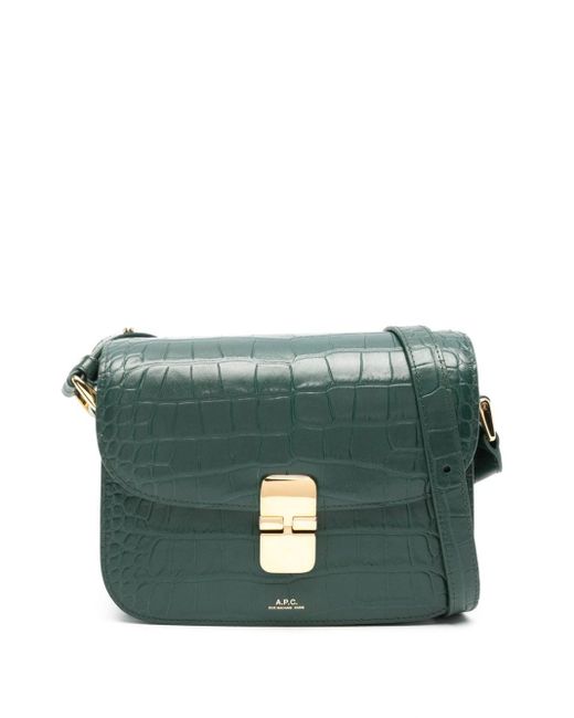 A.P.C. Green Grace Croc-embossed Leather Shoulder Bag